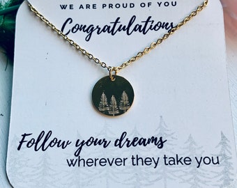 Gold Tree Necklace, Graduation Gift, Follow your dreams, Forest Necklace , Hand stamped Necklace, Nature Lover Necklace, Inner Peace