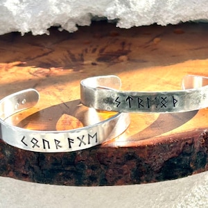 Viking Runes Bracelet: Personalized Norse Cuff, Viking Jewelry, Nordic Runes, Noble Virtues, Elder Futhark, Pagan Bracelet, Hand Stamped