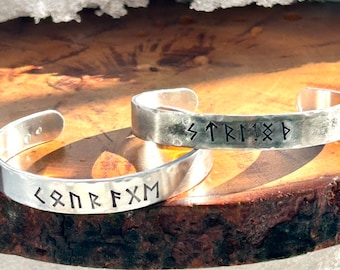 Hand-Stamped Viking Rune Bracelet: Personalized Norse Cuff, Viking Jewelry, Nordic Runes, Noble Virtues, Elder Futhark, Pagan Bracelet