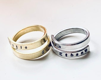 Personalized Wrap Ring , custom Jewelry, Engraved Ring, Silver Band, Wrap Ring,  Everyday Jewelry, Personalized gift