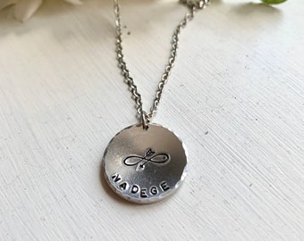 Teacher’s Gift Infinity Necklace, Small Hand Stamped Infinity Alkeme Disc Necklace, Dainty Jewelry, Delicate Jewelry, Minimalist Gift