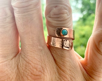 Personalized Copper Wrap Ring with Turquoise , custom Jewelry, Engraved Ring, Copper Band, Wrap Ring,  Everyday Jewelry, Personalized gift