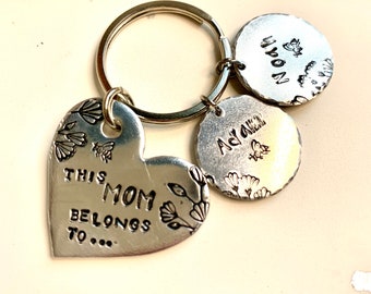 This Mother belongs Keychain, Grandma, mother’s day gift, mom, granny, personalized, custom gift, engraved keychain, Heart, Hand stamped