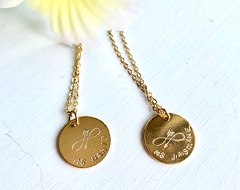 Teacher’s Gift Infinity Necklace, Small Hand Stamped Infinity Gold Disc Necklace, Dainty Jewelry, Delicate Jewelry, Minimalist Gift