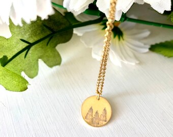 Gold Tree Necklace, Forest Jewelry, Pine Tree Necklace, Hand Stamped Nature Lover, Hiker Camper Jewelry, Inner Peace, Evergreen Trees