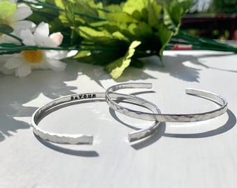 Hammered Thin Cuff bracelet With Hidden Personalized Message, Gift for Her, Graduation bracelet, Inspirational bracelet, Delicate Cuff