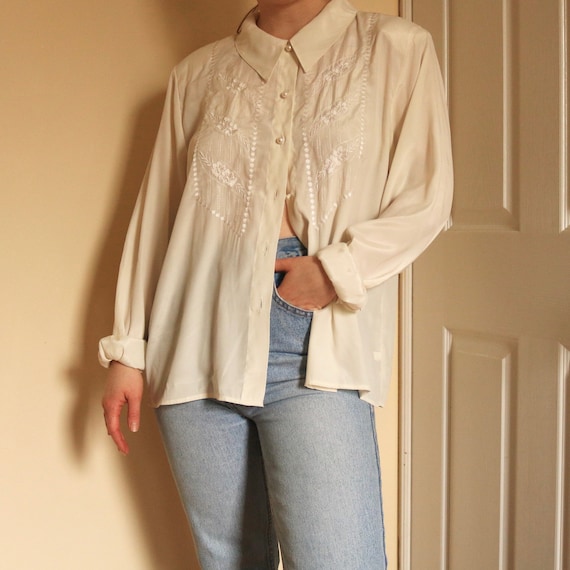 80s Floral Embroidered Blouse