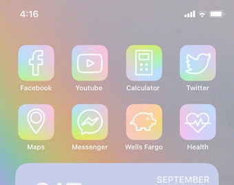 Pastel Rainbow Gradient Aesthetic Themed Phone Icons - Customizable App Pack