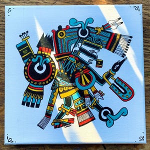 Handmade Painted Aztec Deities and Gods on Canvas. Collectible Art