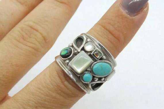 CFJ Sterling Silver Multi-Stone Band Ring, size 6