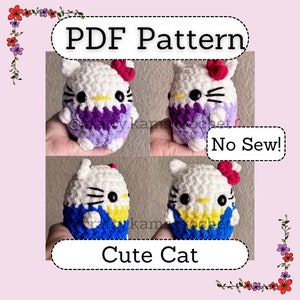 Cute Cat Pattern, No Sew Crochet Pattern, Cat with Bow Crochet Pattern, Cat Crochet, Amigurumi Pattern