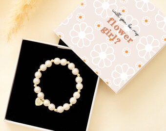 Pulsera de niña de las flores con perlas, niña de las flores, pulsera de perlas, pulsera sencilla para todos los días, regalo para hermana, regalo de fiesta de bodas con flores, regalo del día de la madre