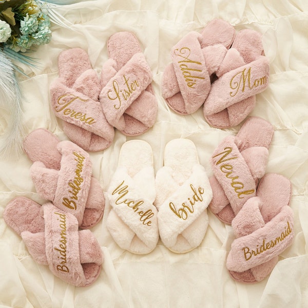 Pantofole soffici personalizzate, Pantofole da sposa personalizzate, Pantofole soffici da damigella d'onore, Pantofole da sposa personalizzate, Pantofole per feste di Natale, Pantofole soffici