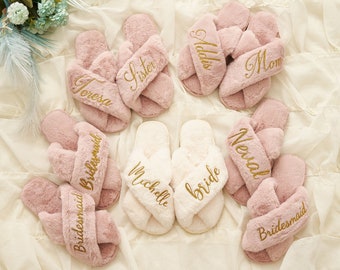 Custom Fluffy Slippers,Custom Bride Slippers,Fluffy Bridesmaid Slippers,Bride Slipper Personalized,Christmas party slippers,Fluffy Slippers