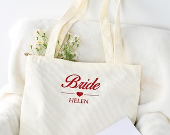 Custom Corduroy Tote Bag, Personalized Embroidered Corduroy Tote, Personalized Minimalist Everyday Shoulder Tote Bag with with Zipper
