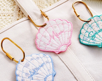 Personalized Embroidered Monogramed Sea Shell , Custom Bag Tag, Bachelorette Party Favor, Last Toast On The Coast Bachelorette Gifts