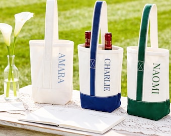Personalized Two-Bottle Carrier Monogram Canvas Wine Tote, Custom Embroidered Monogram & LOGO, Bachelorette Gifts,Hostess Gift