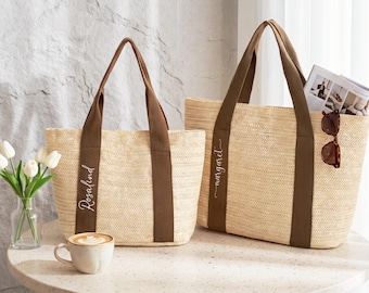 Personalized Beach Tote Bag, Small Beach Bag Custom Name Straw Bag, Bridal shower bag, Bachelorette, Bridesmaid Proposal