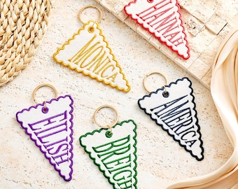 Custom Embroidered Pennant Flag Bag Charm, Personalized Custom Heart Keychain With Initials, School Gift, College Style Backpack Keychain