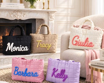 Personalized Nylon Tote Bag, Handmade Monogrammed Shoulder Bag, Bachelor Party Gifts, Best Friend Birthday Gift, Wedding Tote