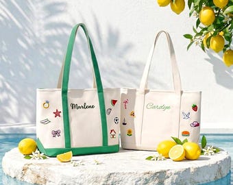 Custom Icon Tote Bag, Personalized Name Embroidered Tote bag, Personalized Gift, Custom Icon Tote, Personalized Icon Tote Bag, Beach Gift