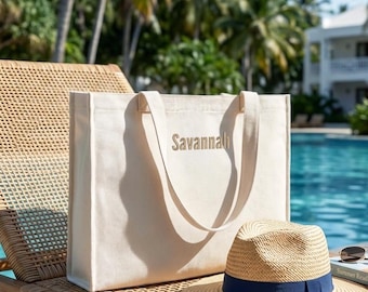 Custom Embroidered Bridesmaid Tote Bag, Personalized Name Canvas Tote, Wedding Weekend Bag, Bridal Party Gift