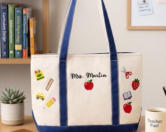 Custom Embroidered Teacher Tote Bag, Custom Name Teacher Appreciation Gift,Back to School Totes, School Gift Totes,Teacher Appreciation Gift