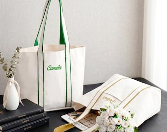 Custom Name Embroidered Tote Bag, Monogrammed Canvas Tote Bag Gift For Her, Personalised Embroidered Tennis Courtside Tote Bag, Name Handbag