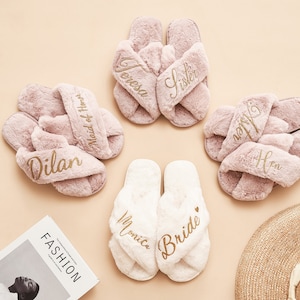 Bridal Shower Gift,Fluffy Bride Bridesmaid Slippers,Bride Slipper Personalized,Bridesmaid Gifts,Bridal Party Slippers,Custom Bride Slippers image 5