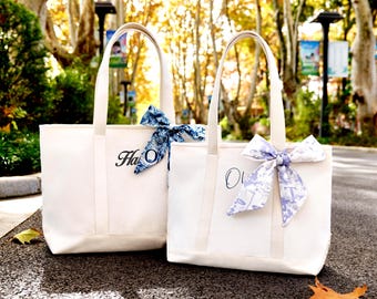 Custom White Canvas Tote Bag,Personalised LOGO tote bag,name tote bag,bridesmaid bag,embroidered with initials custom tote,Personalized Gift