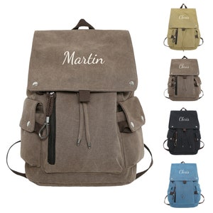 Canvas BackpackPersonalized Rucksack for him,Traveler Backpack,Travel GYM Bag for Dad,Custom Multifunctional Camping Laptop Bag