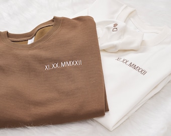 Custom Embroidered Roman Numeral Hoodie, Couples Gift, Anniversaries, Couple Shirt Initial on Sleeve, Personalized Gifts, Gifts
