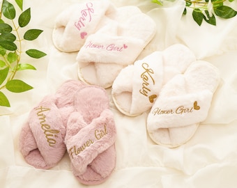 Flower Girl Slippers Personalized Kid Slippers Kids Personalized Slippers Flower Girl Gifts party Fluffy Slippers Flower Girl Gift