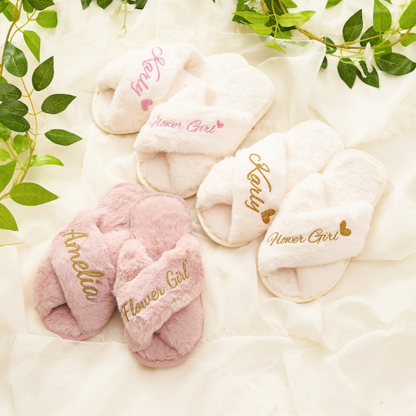 Flower Girl Slippers Personalized Kid Slippers Kids Personalized Slippers Flower Girl Gifts party Fluffy Slippers Flower Girl Gift