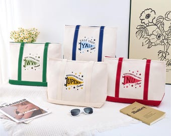 Custom Embroidered Pennant Flag Tote Bag, Student or Teacher Bag, Graduation Gifts, Custom University Bag, Custom Name Canvas Carryall