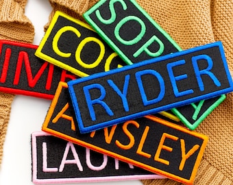 Custom Embroidered Iron-On Rectangle Name Patch: Applique for Vest, Jacket, Clothing, Backpack, Uniform