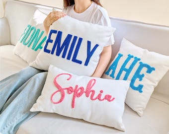 Monogram Pillow Cover with Punch Needle Embroidery,Initial Pillow,Embroidery Gift for Couple,Custom Lumbar Pillow,Baby GiftIdea,Wedding Gift