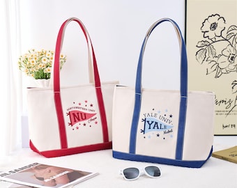 Personalized Embroidered Teacher Tote Bag, Custom University Pennant Canvas Bag, University Graduation Gift for Student, Gift For Her