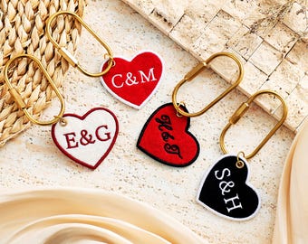 Custom Embroidered Felt Keychain, Personalized Initials Bag Charm, Retro Preppy Style Bag Accessory