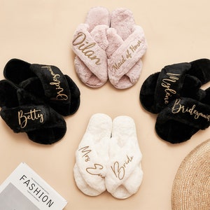 Bridal Shower Gift,Fluffy Bride Bridesmaid Slippers,Bride Slipper Personalized,Bridesmaid Gifts,Bridal Party Slippers,Custom Bride Slippers image 7