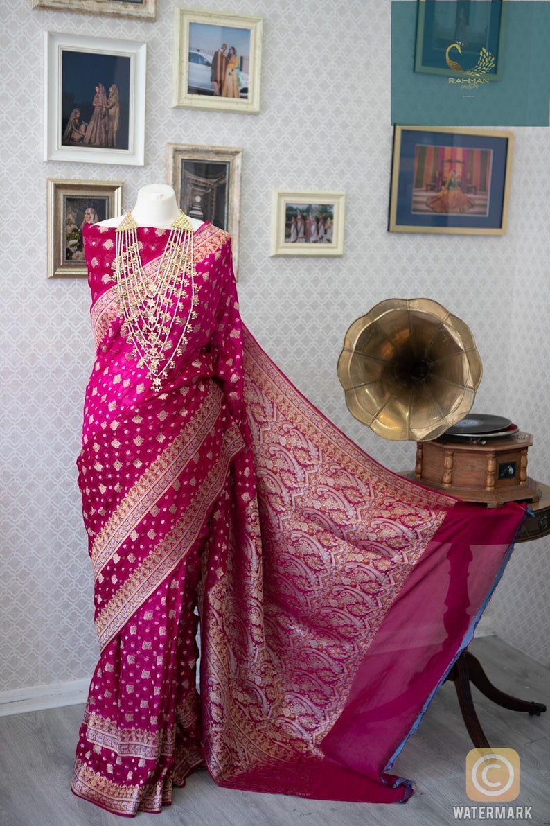 hot pink banarasi saree