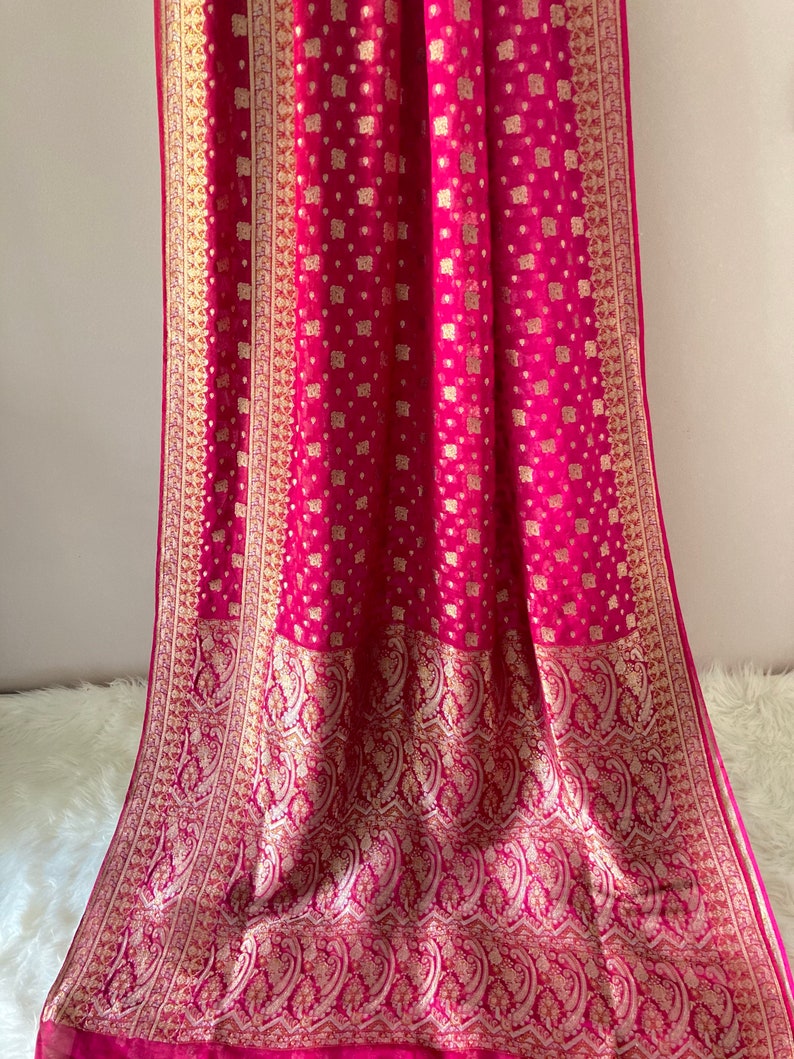 hot pink banarasi saree