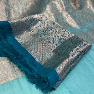 Turquoise banarasi saree