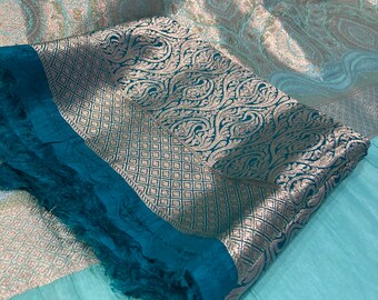 Turquoise banarasi saree