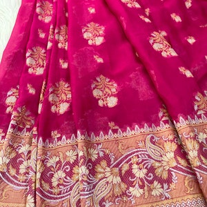 Hot pink chiffon saree