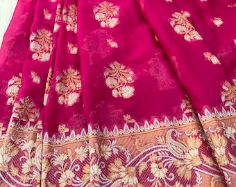 Hot pink chiffon saree