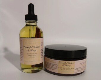 Cinnamon Passion + Hot Chocolate Bundle | Luxurious Body Oil and Silk-Enriched Body Butter Pair