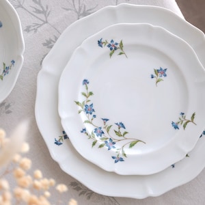 Vintage ANC Fabricación Royale Limoges Francia Placa de diseño floral azul Granja Shabby Chic Mesa de comedor