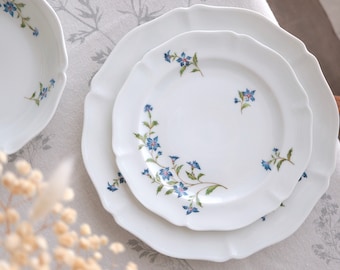Vintage Limoges France Plate, Blue Floral Farmhouse Decor