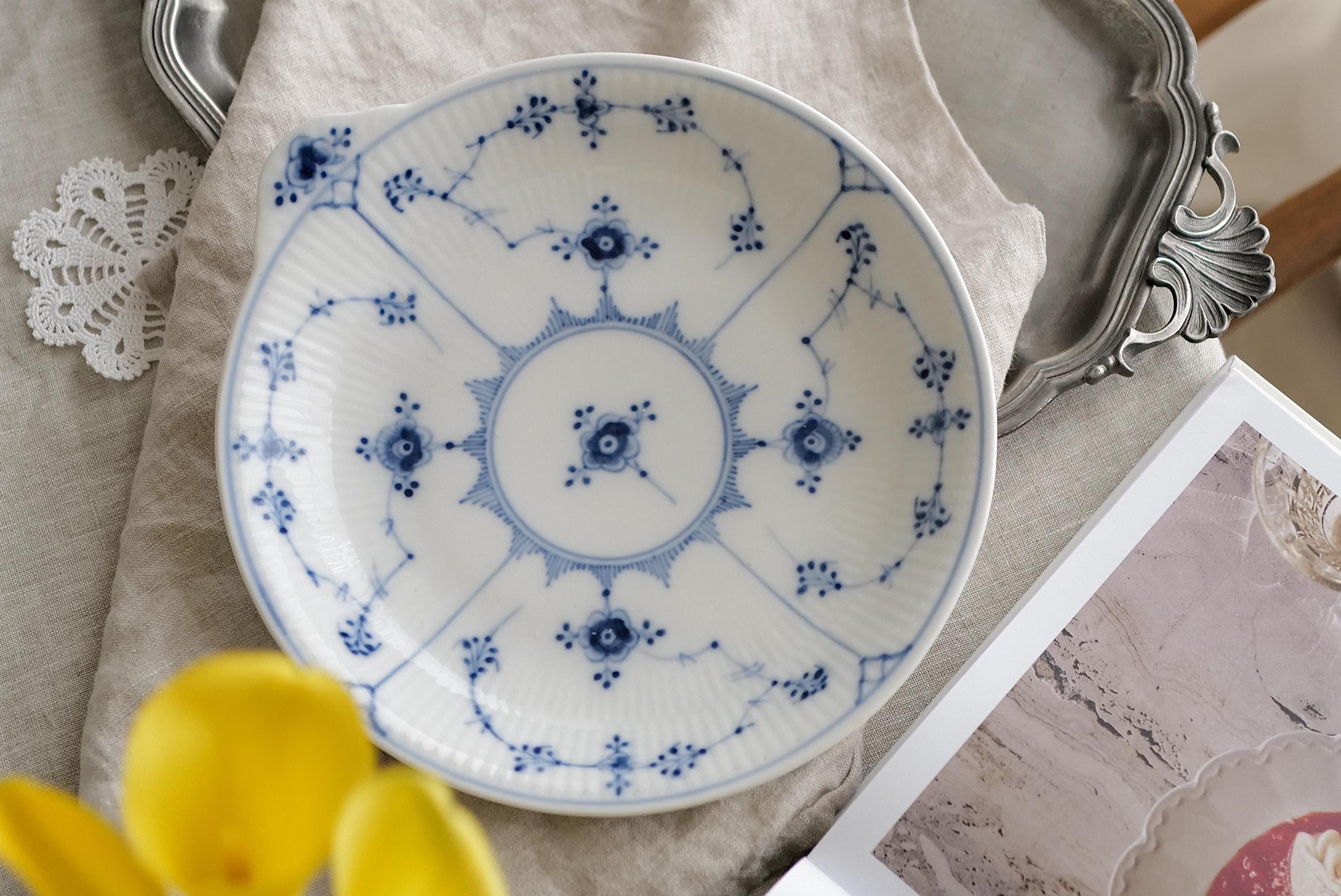 Antique Royal Copenhagen Blue Fluted Plate: Single-handle Deep 